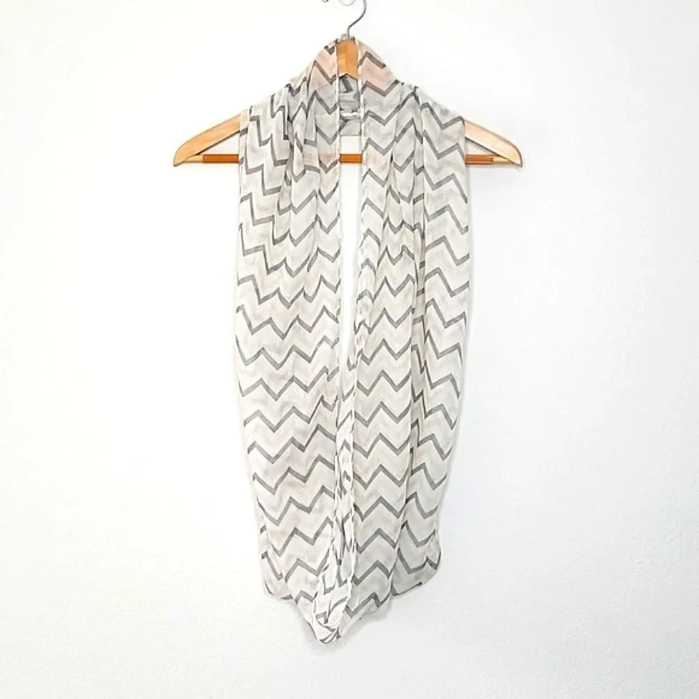 Casual White Cream Gray Striped Lightweight Infinity Scarf OS